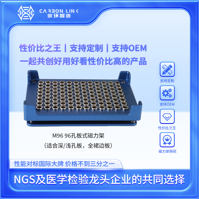 96孔板磁力架  0.2环形磁力架   进口平替碳环智造   96孔深孔板磁力架  96全裙边板磁力架  96浅孔板磁力架 自动化磁力架 （M96）